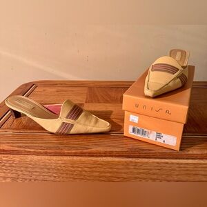 Unisa Women's Tan Mules with Striped Detail